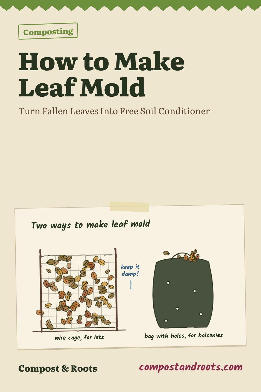 Pinterest pin for How to Make Leaf Mold: Turn Fallen Leaves Into Free Soil Conditioner